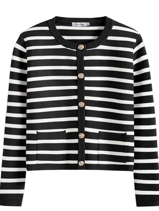 anrabess Sweaters - Women's Long Sleeve Striped Sweater Button Cardigan. Anrabess. NWT. Black/White